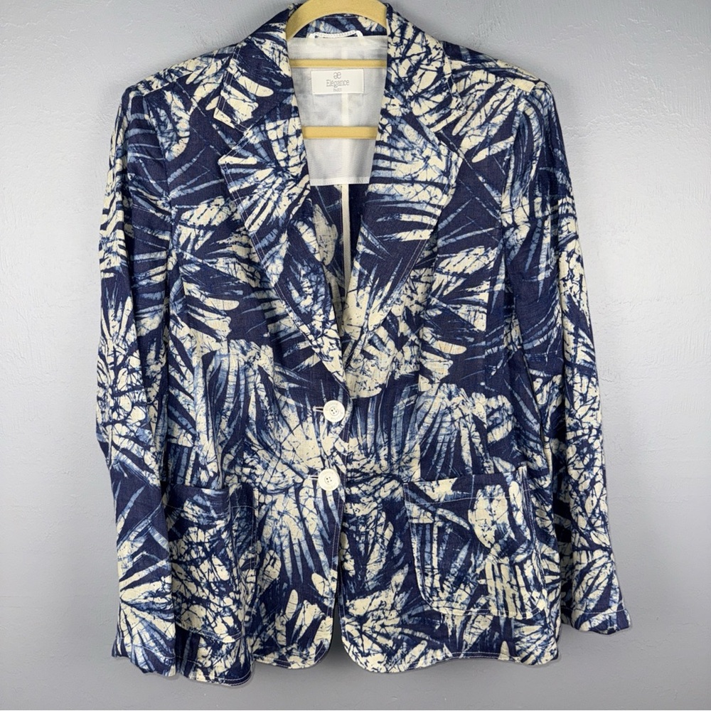 Elegance Single Breasted Linen Blazer Jacket Womens *Large Padded Shoulder *Read